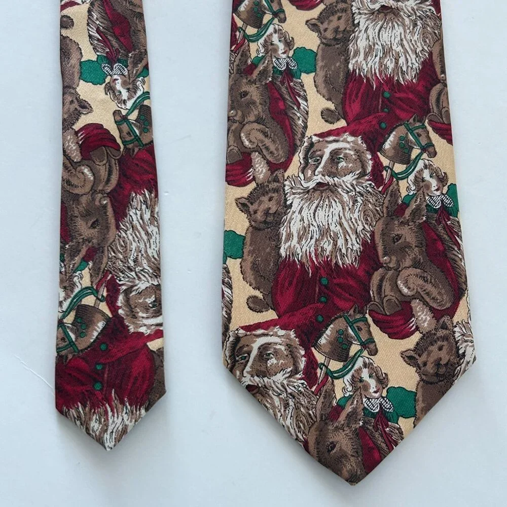 Robert Talbott Nordstrom Mens Hand Sewn Silk Neck Tie Santa Christmas USA Long